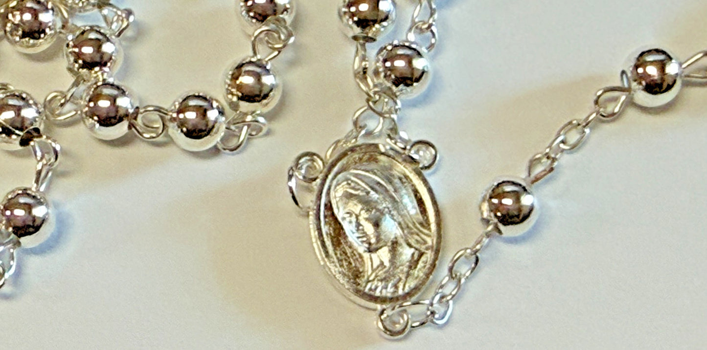 Divine Mercy and Blessed Mother, .925 Sterling Silver Rosary, New #Gftshp-229
