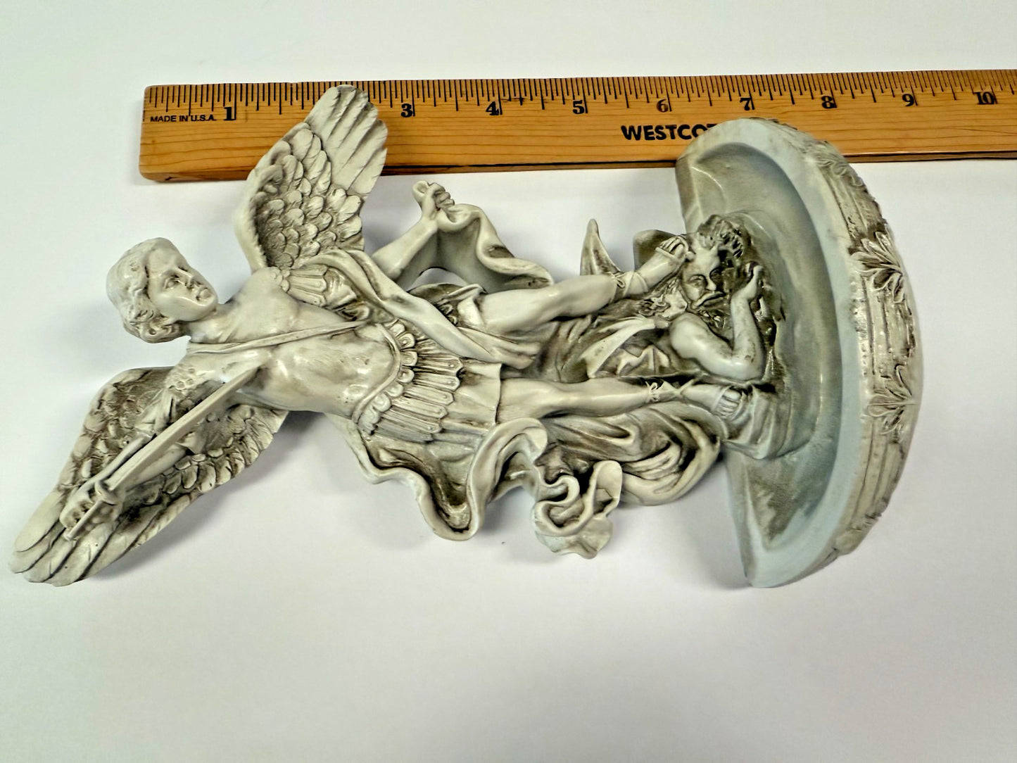 Saint Michael the Archangel  9" Holy Water Font,  Stone Finish, New #AB-372-R2