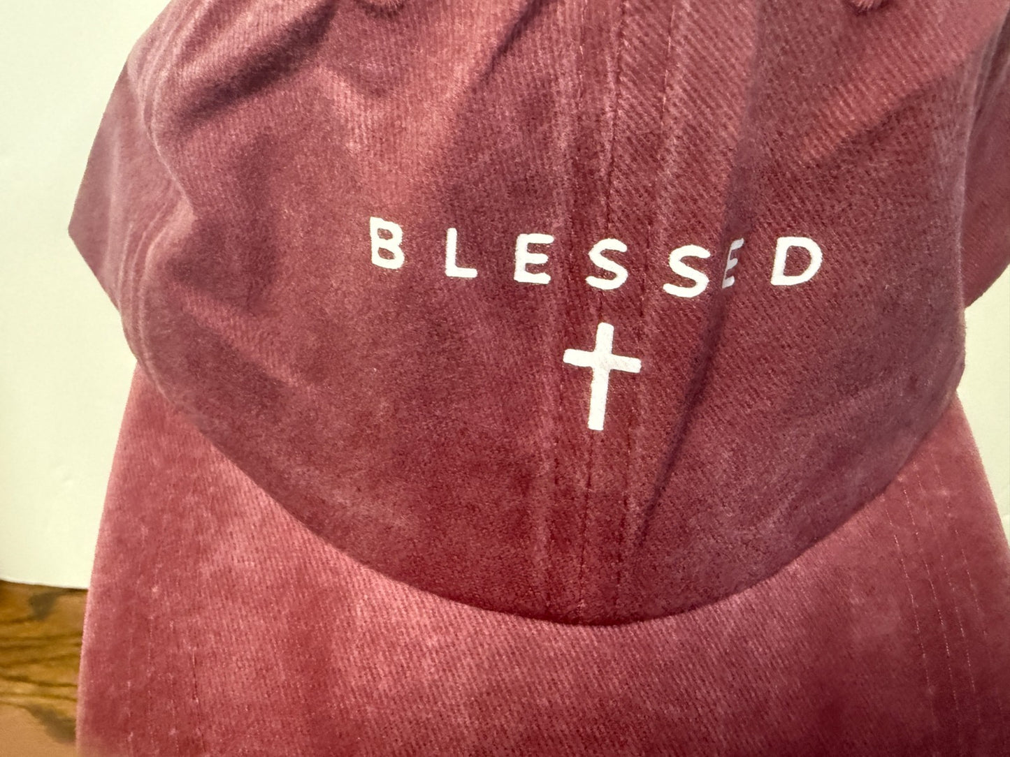 Vintage Distressed "BLESSED" Burgundy Baseball Cap, New # Gftshp-190