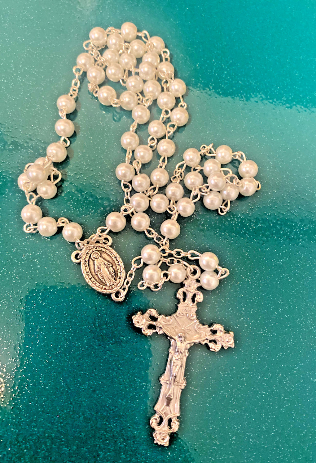 White Faux Pearl Rosary, New # AB-093 - Journeys of Faith