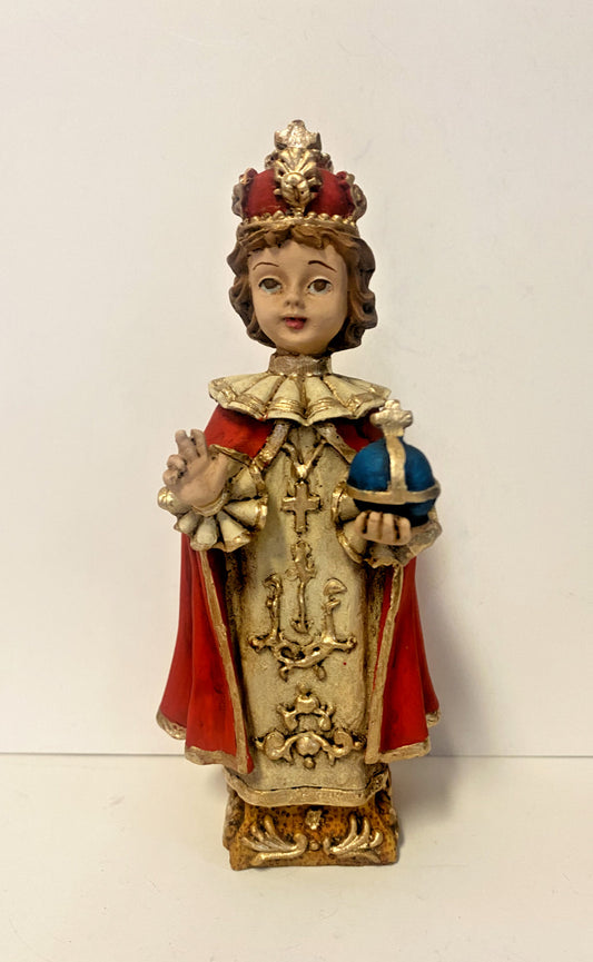 Small 5-inch hand-painted Infant Jesus of Prague statue, religious Christian collectible from Colombia by Bob and Penny Lord.
