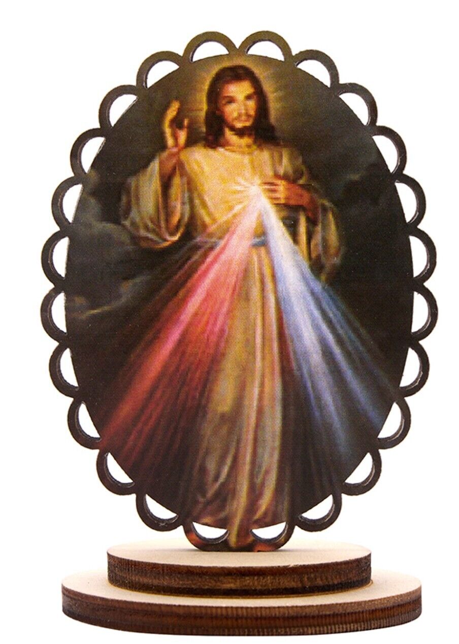 Divine Mercy Scalloped 3.5" Wood Image, New #AB-300-R2