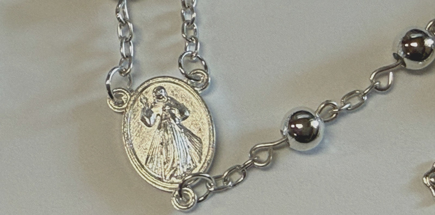 Divine Mercy and Blessed Mother, .925 Sterling Silver Rosary, New #Gftshp-229