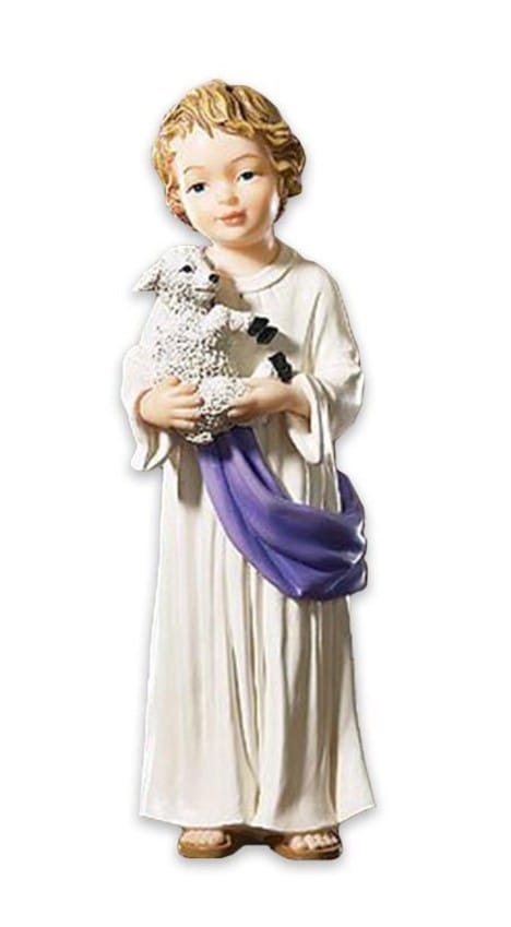 Boy Jesus with Lamb figurine by Journeys of Faith, 7-inch Christian religious statue, detailed religious collectibles display