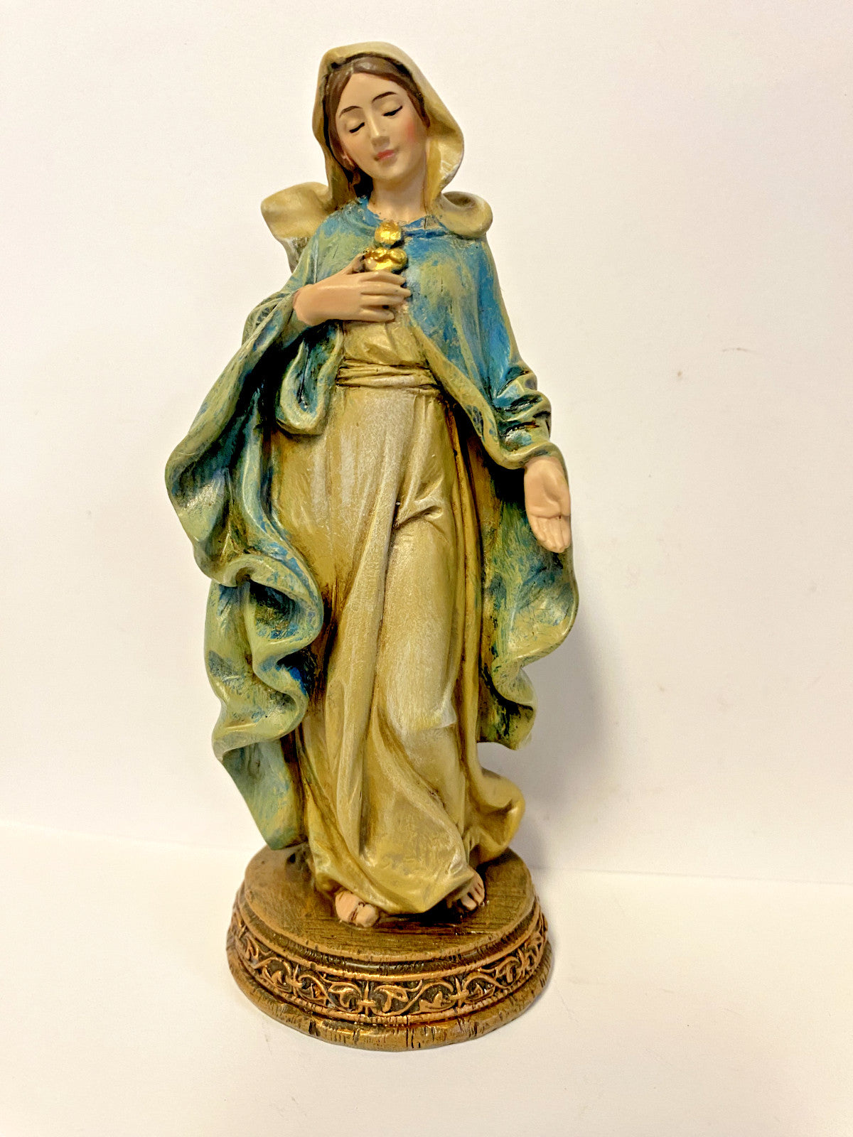 Our Lady of Grace 4-inch religious statue by Bob and Penny Lord, depicting the Virgin Mary with serene expression and detailed craftsmanship.