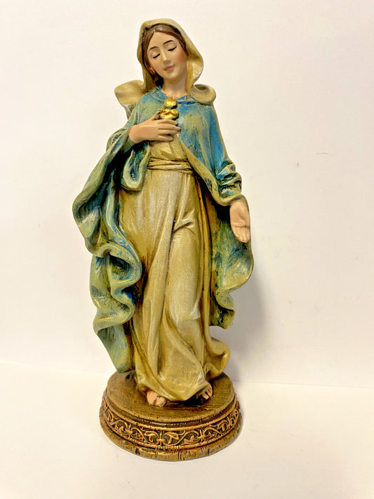 Our Lady of Grace 4-inch religious statue by Bob and Penny Lord, depicting the Virgin Mary with serene expression and detailed craftsmanship.
