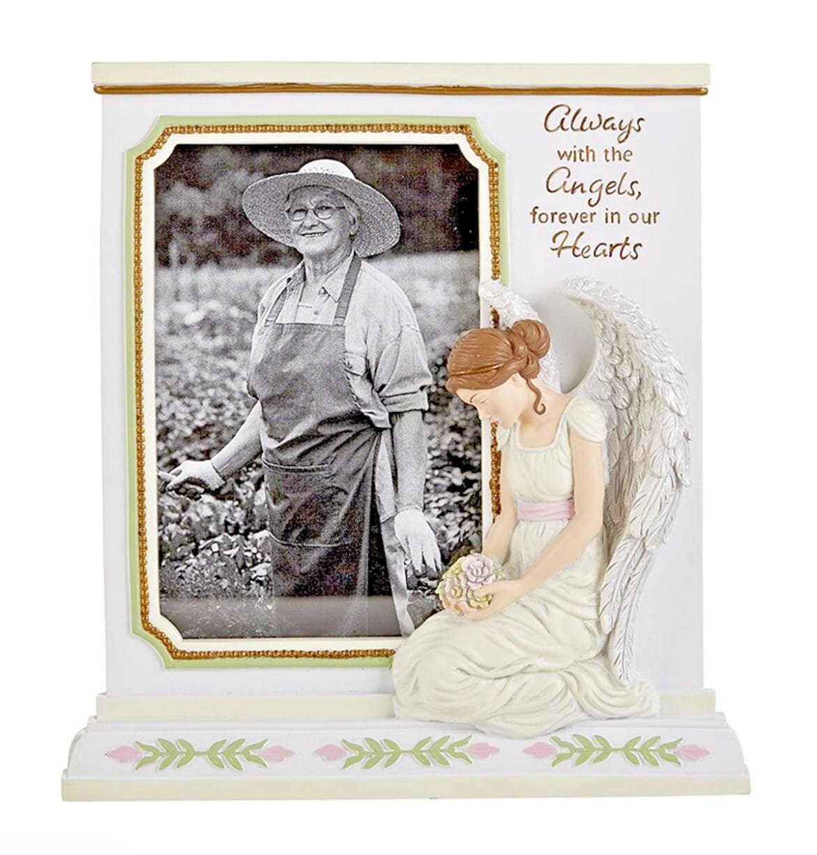 Memorial photo frame with angel design, 4x6 inch photo display, 8.5-inch Avalon Gallery home décor frame.
