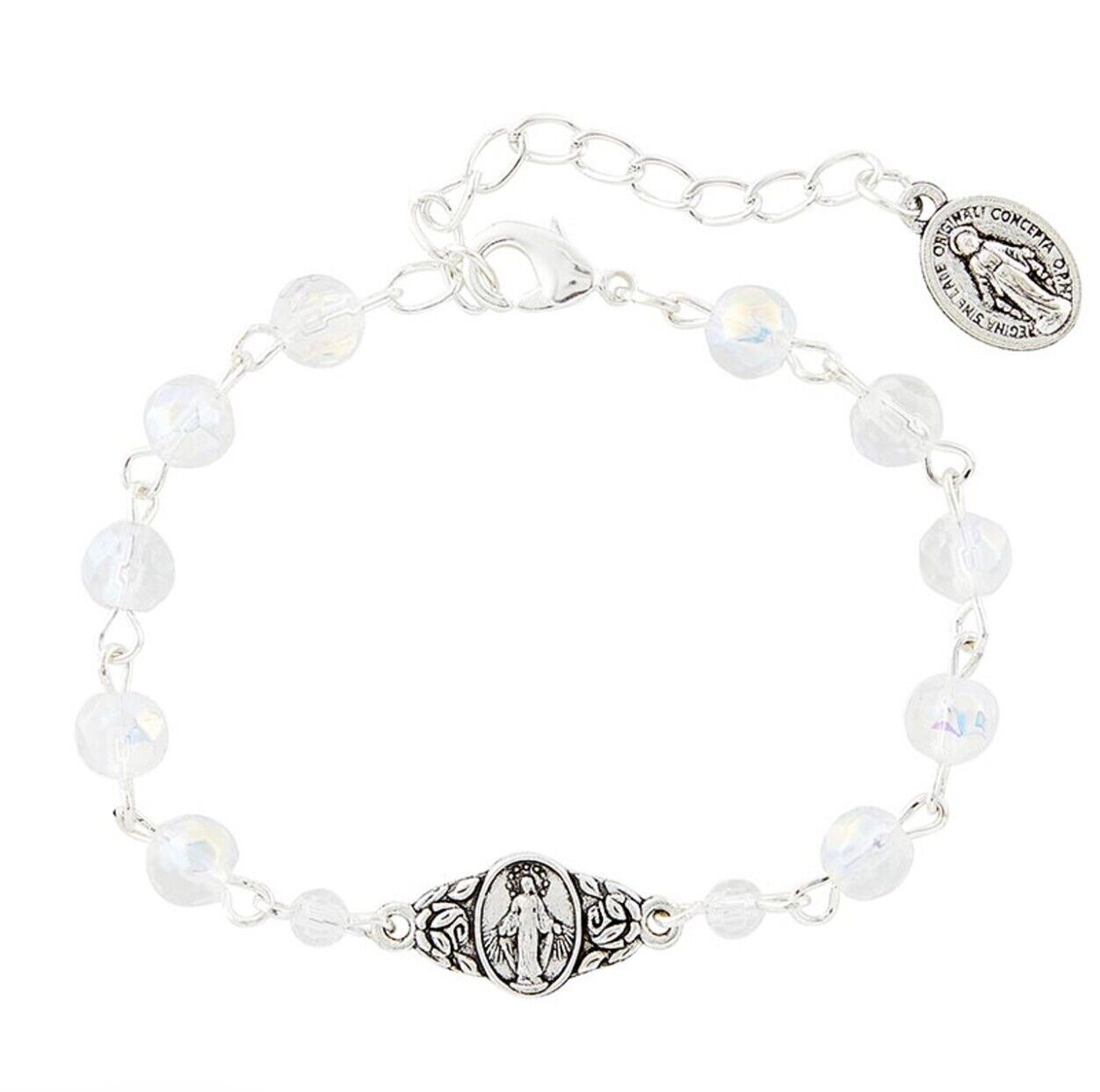 MIraculous Medal Crystal Beads 1 Decade Rosary Bracelet, New #MD-072