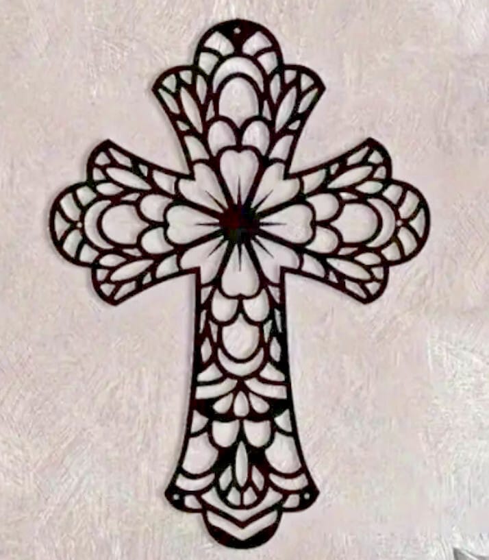Floral Petal Black Metal 11.8" Cross Wall Art,  New #Gftshp unbranded Collectibles:Decorative Collectibles:Other Decorative Collectibles