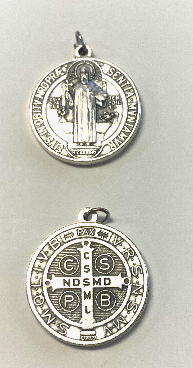 Saint Benedict Silver tone Medal, New, #2