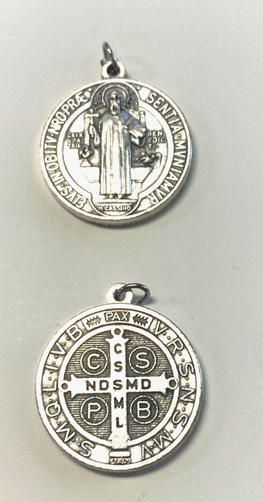 Saint Benedict Silver tone Medal, New, #2