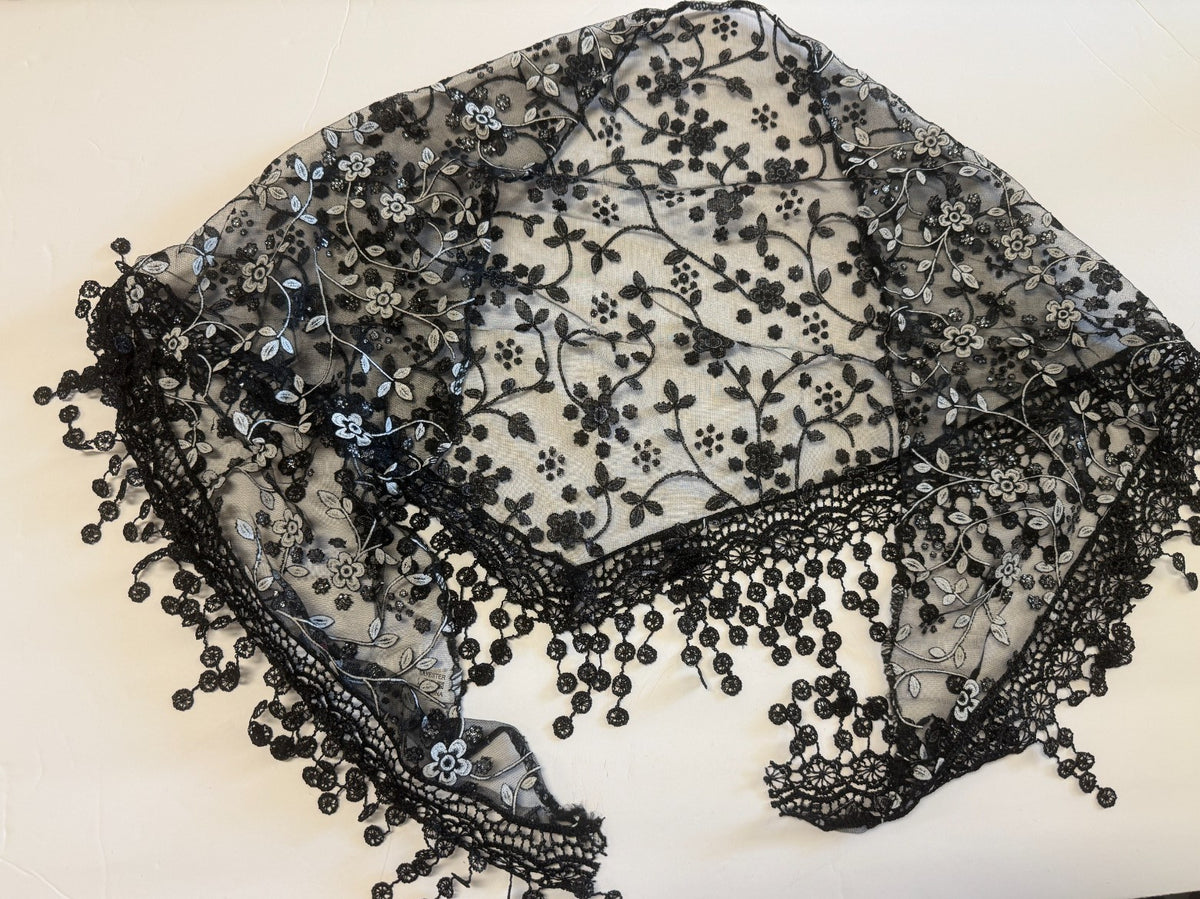 Women's  Black Lace with white accents, Church Veil, New #AB-454-R2