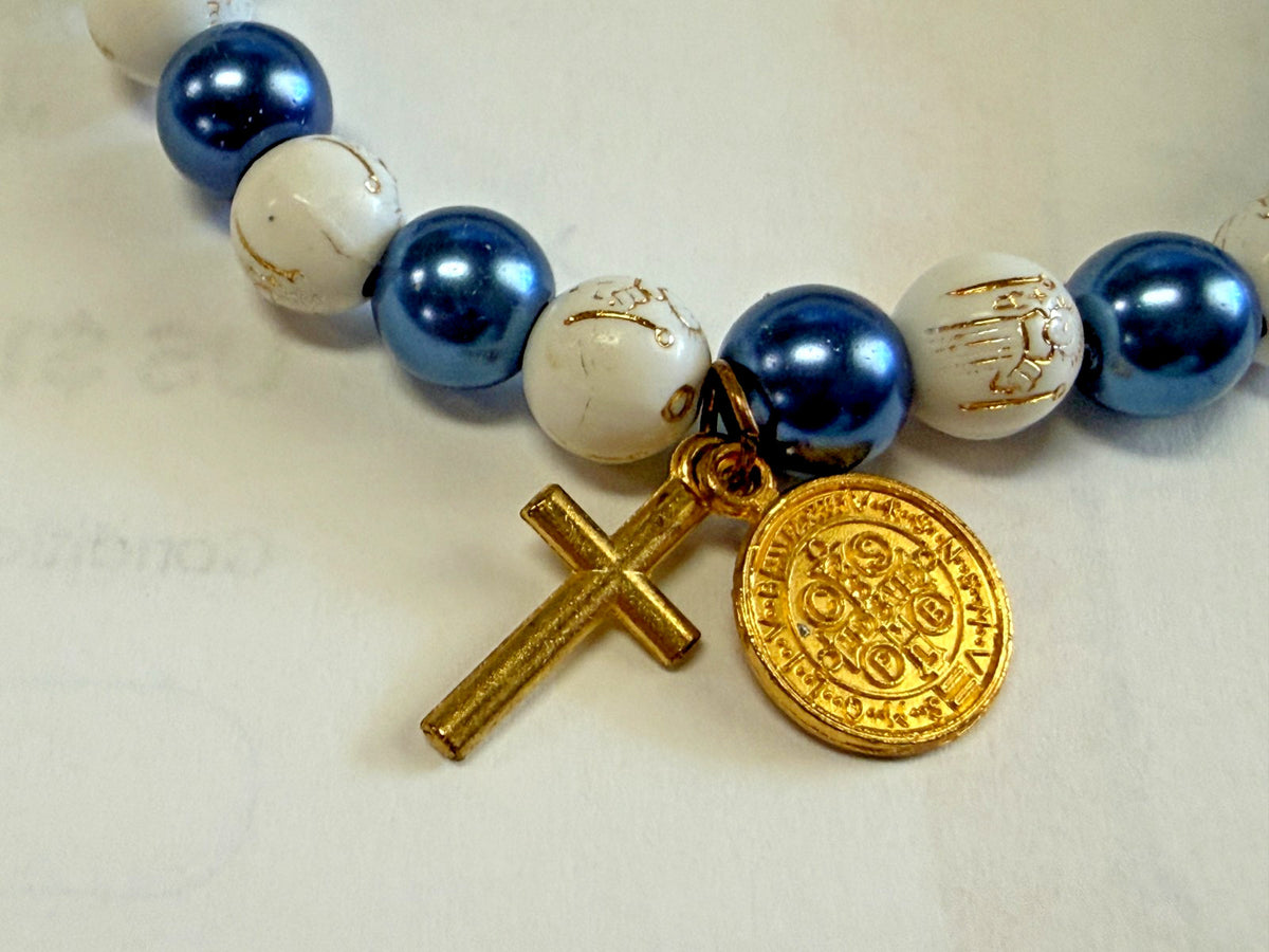 Blue and  White  Bead Wood Bracelet, New #Gftshp-272 - Journeys of Faith
