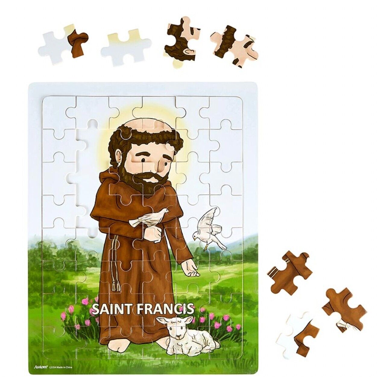 St Francis (mini saints) Wood 48pc Tray Puzzle, New #AB-143