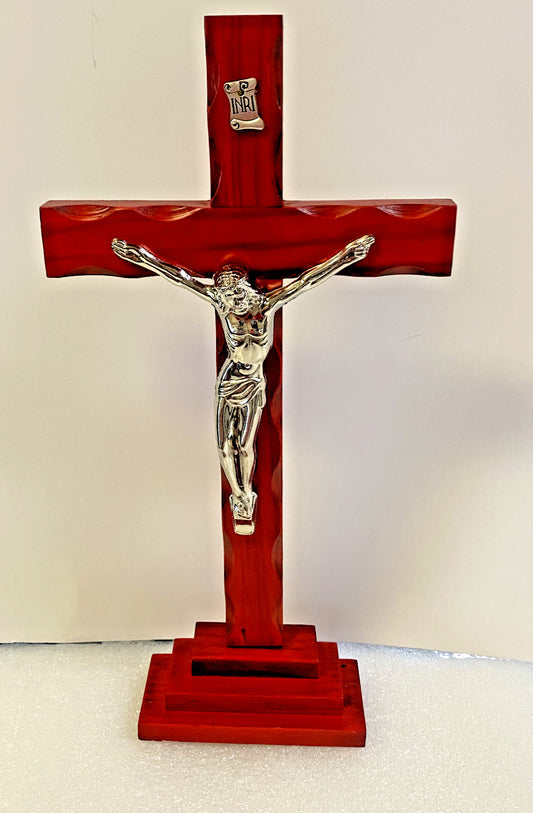 Cherry Finish Standing Wood 13"  Crucifix, New #AB-246 - Journeys of Faith