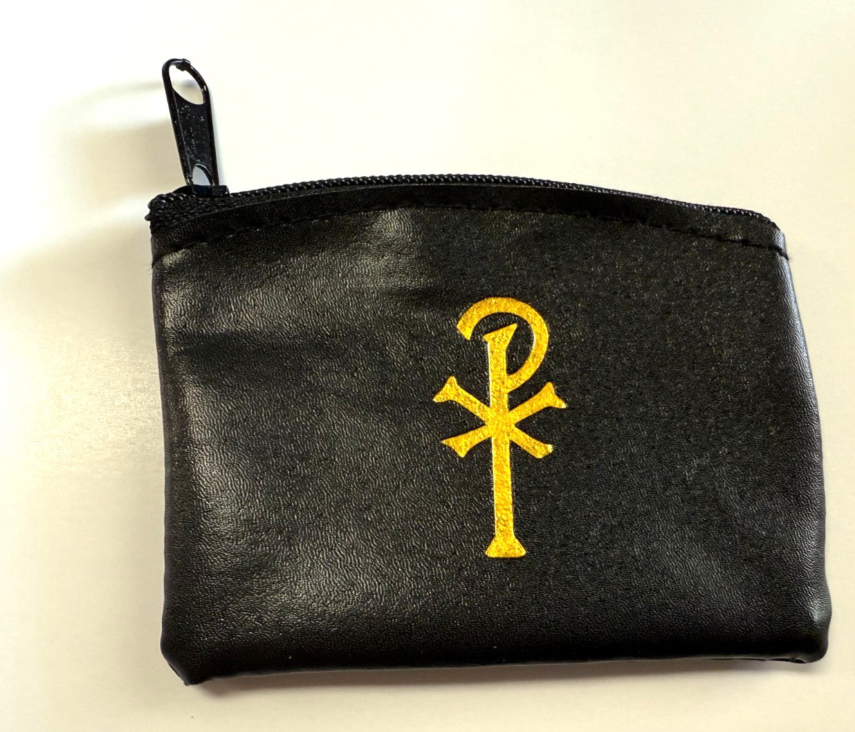 Black 3" Zip Rosary Pouch,  with Chi-Rho  Inscription, New #AB-293-R2 - Journeys of Faith