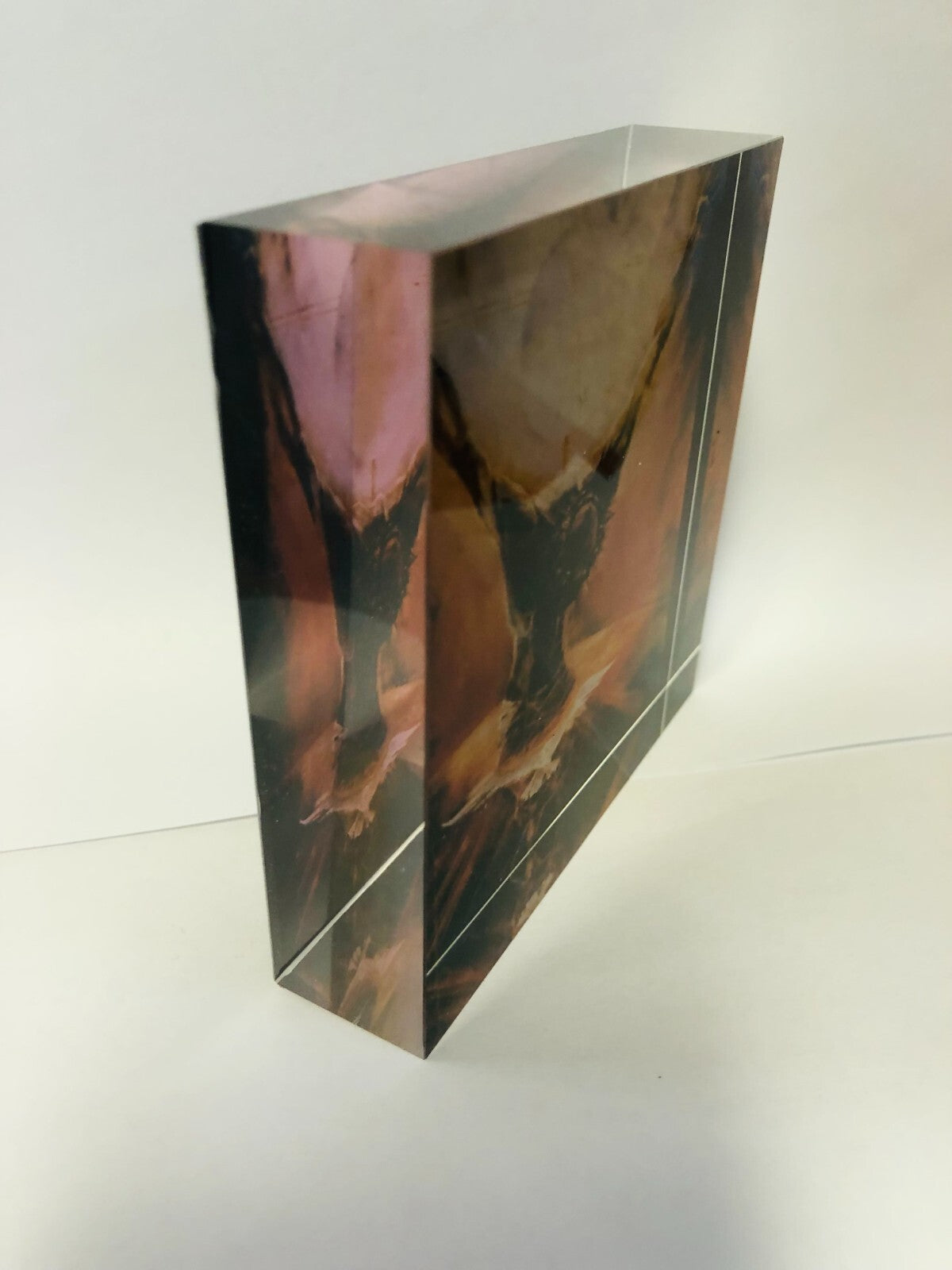 Acrylic image block of Jesus on the cross from Bob and Penny Lord, Christian religious collectible with detailed religious artwork.