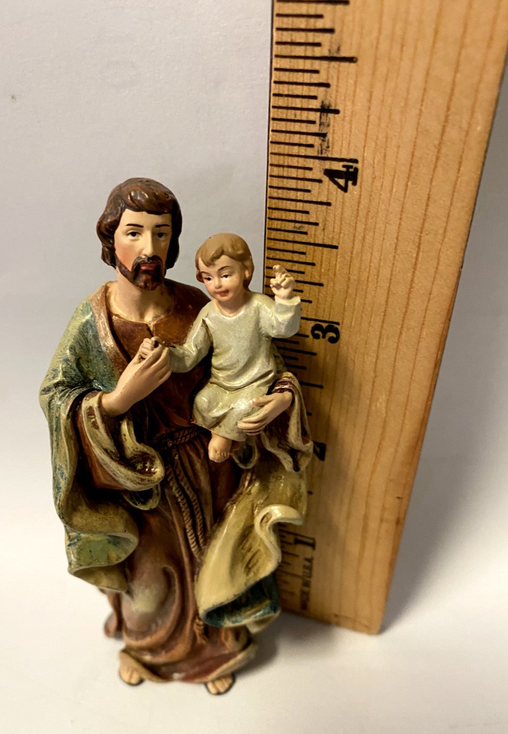 4-inch Saint Joseph with Child statue by Bob and Penny Lord, religious Christian figurine for spirituality and collectibles.