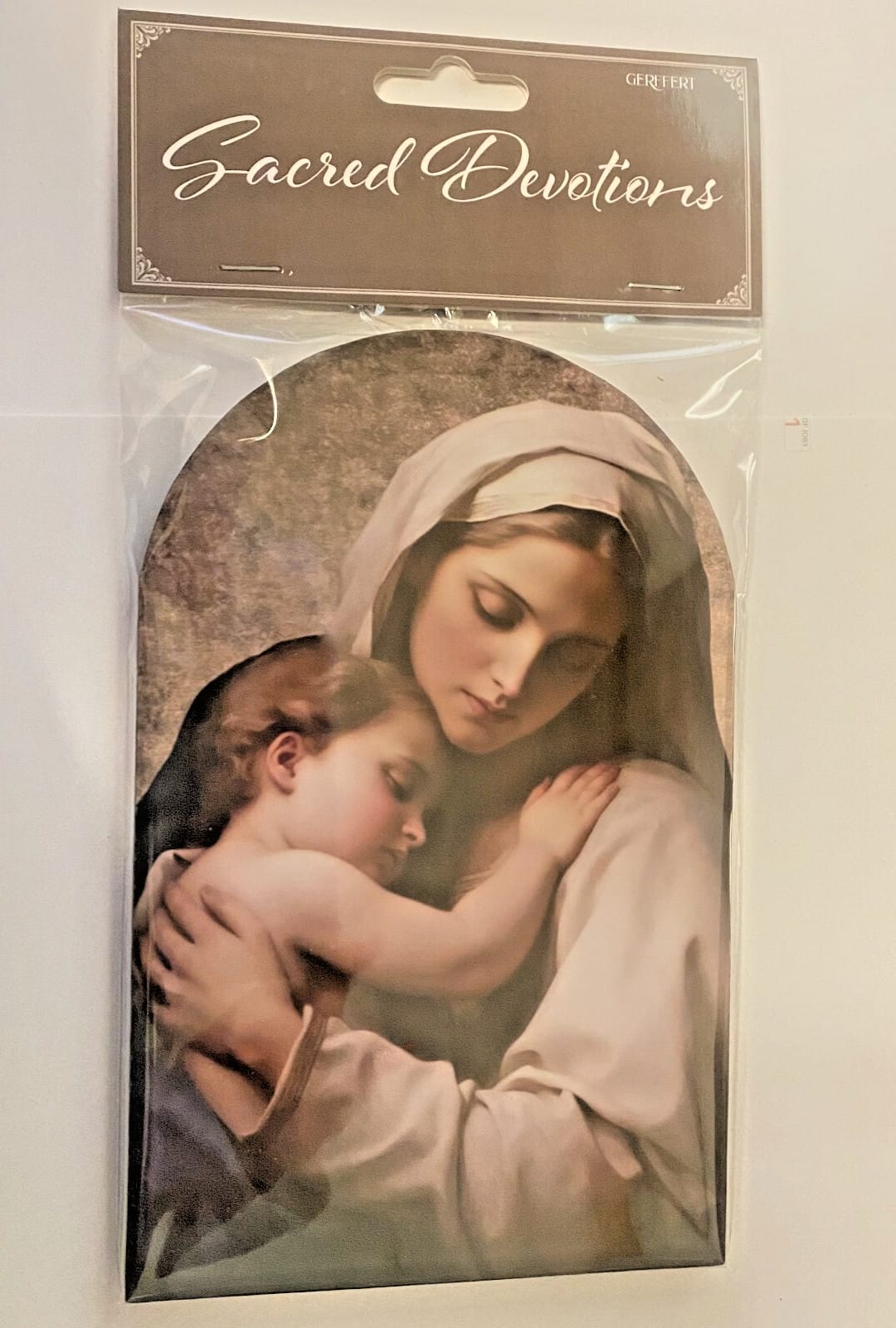 Wood plaque featuring Madonna with Child, religious Christian artwork by Bob and Penny Lord Journeys of Faith, 8-inch decorative piece.