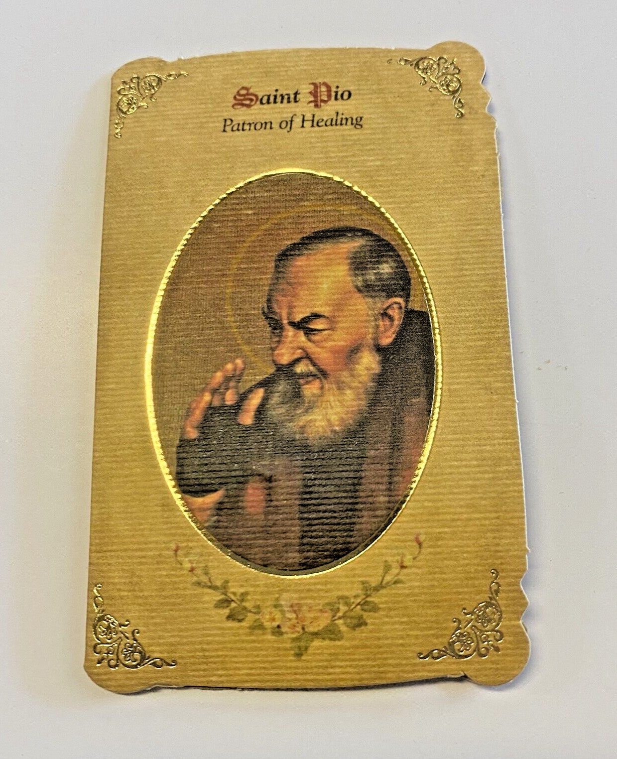 Saint Padre Pio (Patron of Healing) Prayer Card with Medal, New #PCM-025