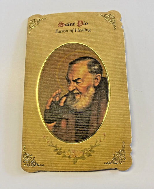 Saint Padre Pio (Patron of Healing) Prayer Card with Medal, New #PCM-025