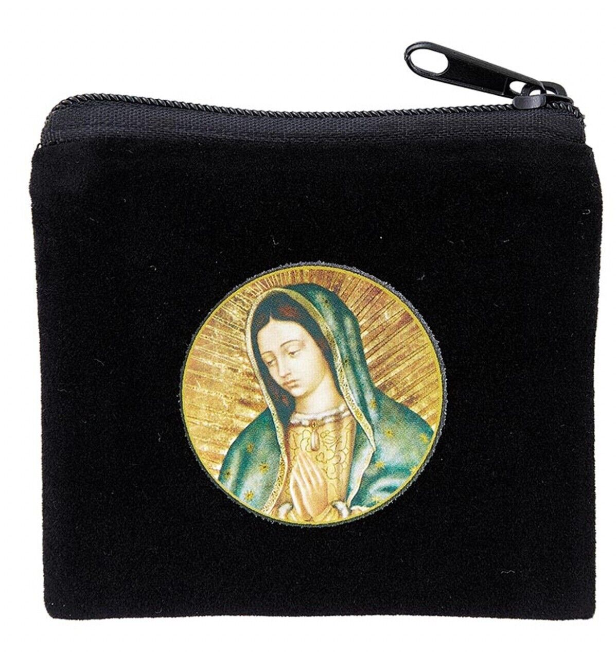 Our Lady of Guadalupe Small Black 3" Zip Rosary Pouch, New #MD-065