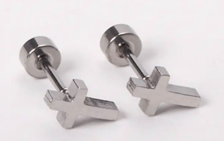 Pair of 10mm cross stud earrings featuring simple silver-tone design, ideal for everyday fashion jewelry.
