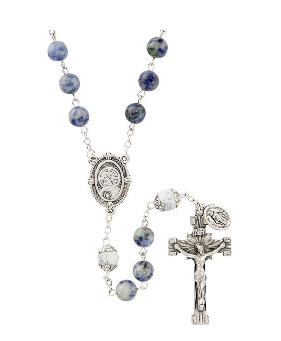 Blue Spot Stone Beads Rosary, New #Gftshp-55 - Journeys of Faith