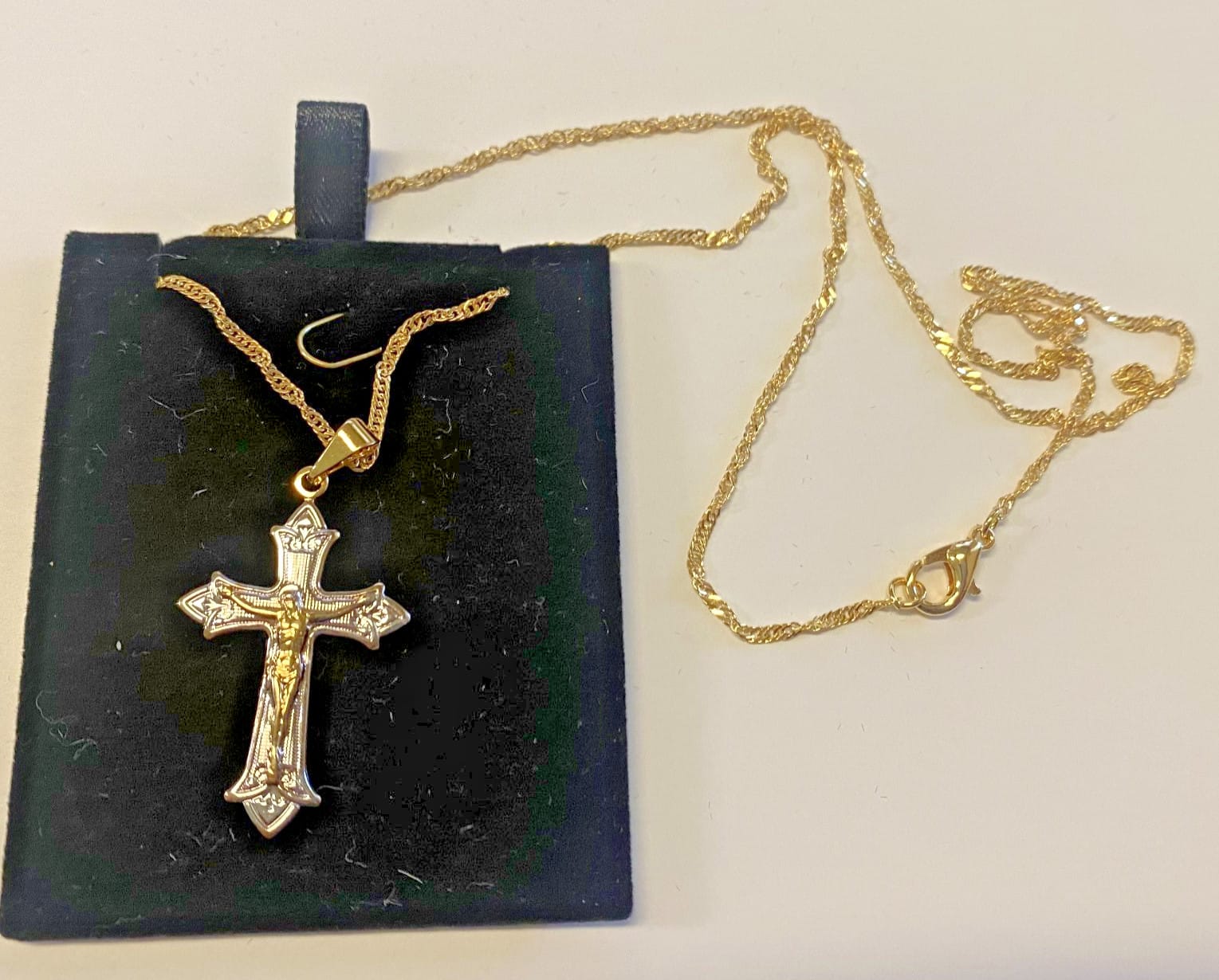 Gold & Silver 1.75" Crucifix, Brazilian Gold Plated 20" Necklace, New, Gftshp-15 Fashion Jewelry Jewelry & Watches:Fashion Jewelry:Necklaces & Pendants