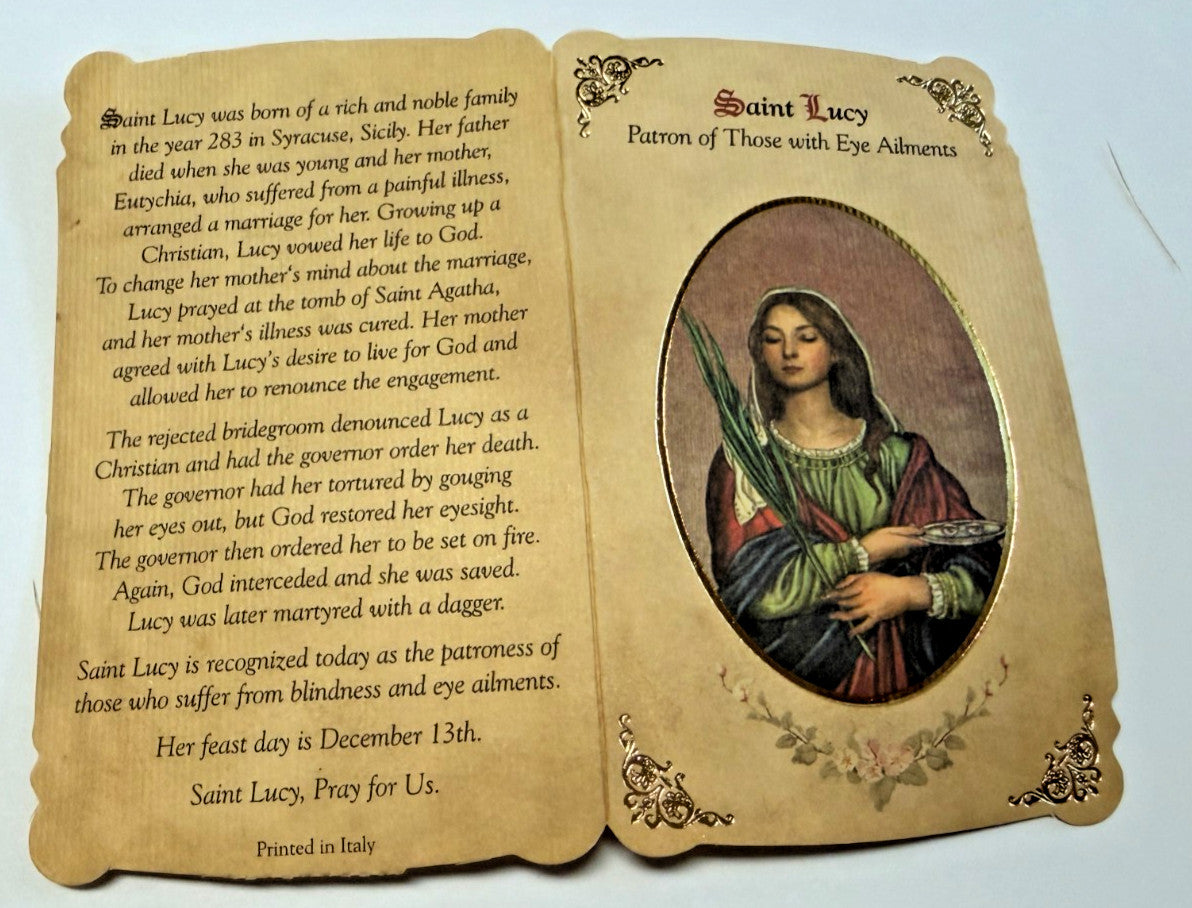 Saint Lucy(Patron St of Eye Ailments) Novena Card with Medal, New #PCM-21 - Journeys of Faith