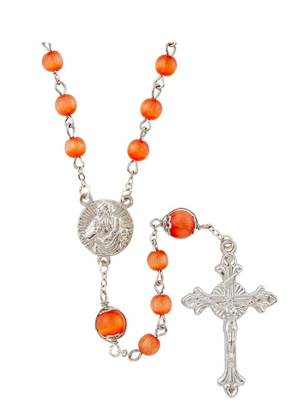 Orange Wire Wrapped Rosary with Sacred Heart Center Medal, New Gftshp-58 Journeys of Faith Collectibles:Religion & Spirituality:Christianity:Rosaries