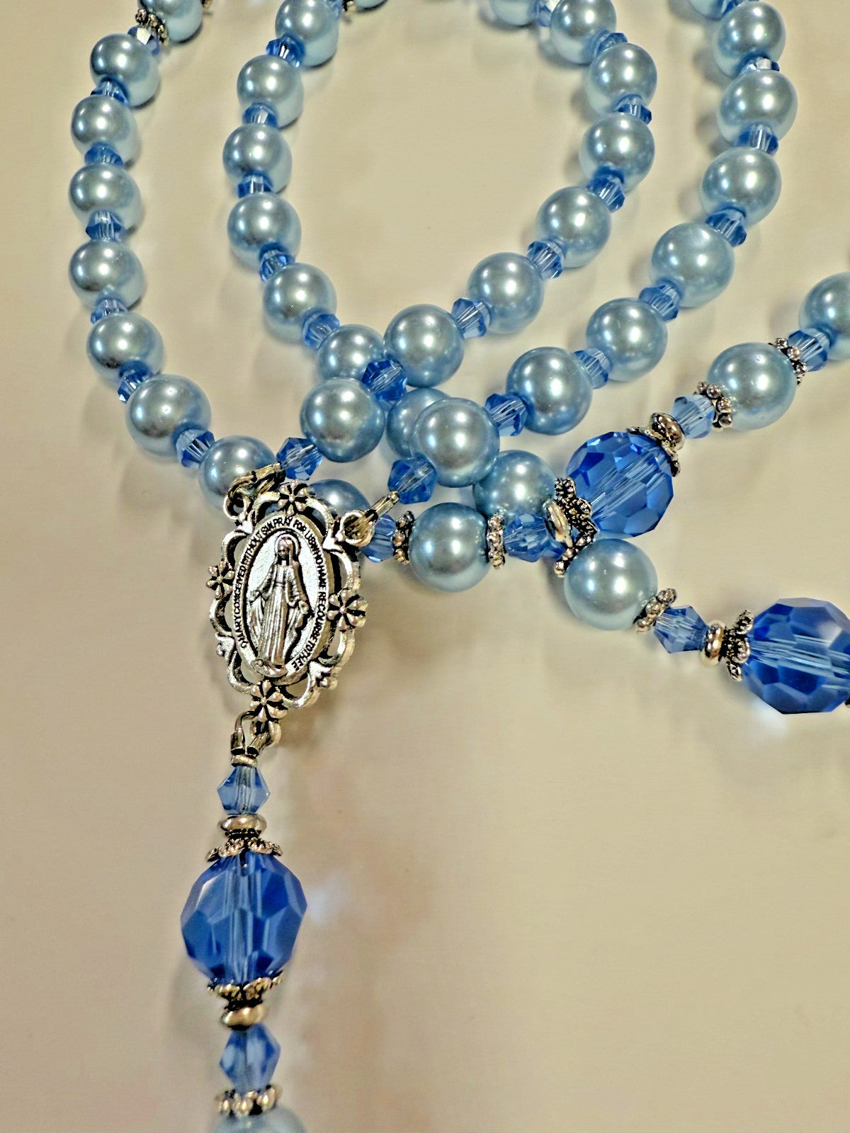 Blue Rosary with Faux  Glass Pearl and  Faceted Crystal Beads, New #Gftshp-53 - Journeys of Faith
