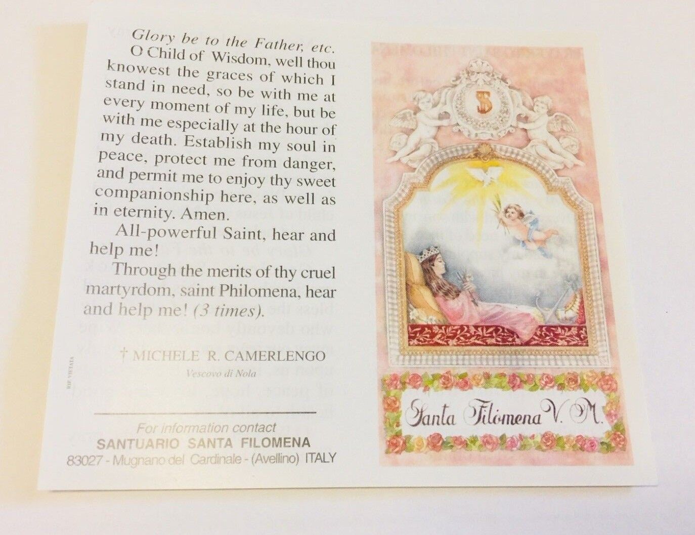 Saint Philomena Prayer Folder Card, New from Italy - Bob and Penny Lord