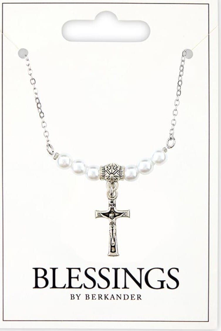 Silver  1" Crucifix Necklace with Faux Pearls, New #AB-353-R2 necklace Jewelry & Watches:Fashion Jewelry:Necklaces & Pendants
