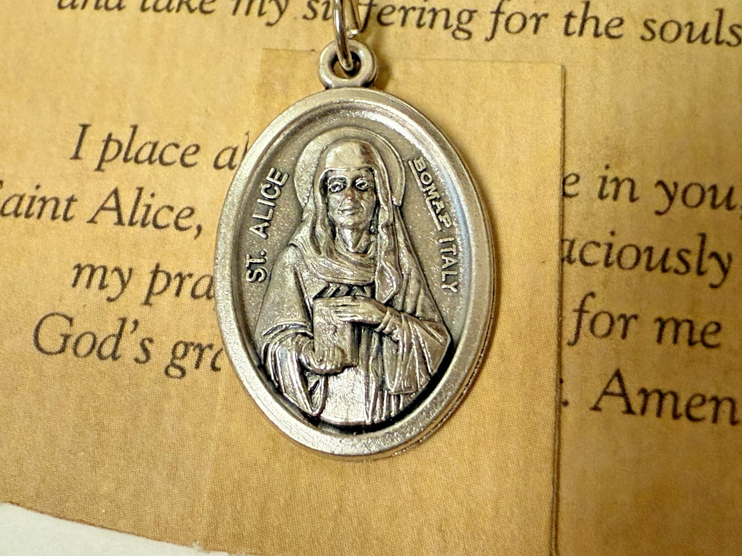 Saint Alice (Patron St of the Paralyzed  ) Prayer Card + Medal, New #PCM-32 - Journeys of Faith