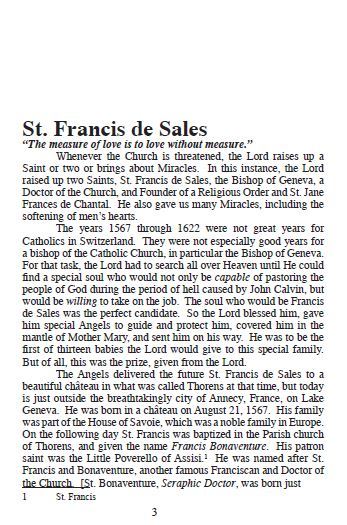 Sts. Francis de Sales & Jane Frances de Chantal Pamphlet, by Bob and Penny Lord - Journeys of Faith