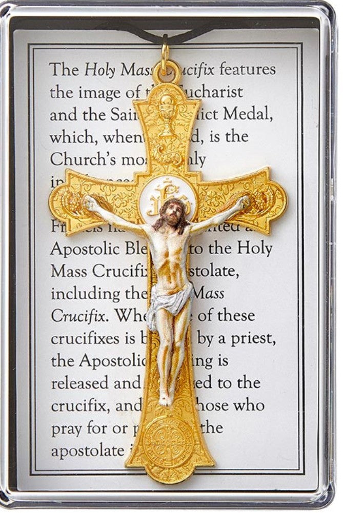 Holy Mass 3" Gold Crucifix Pendant,  New  #AB-391-R2