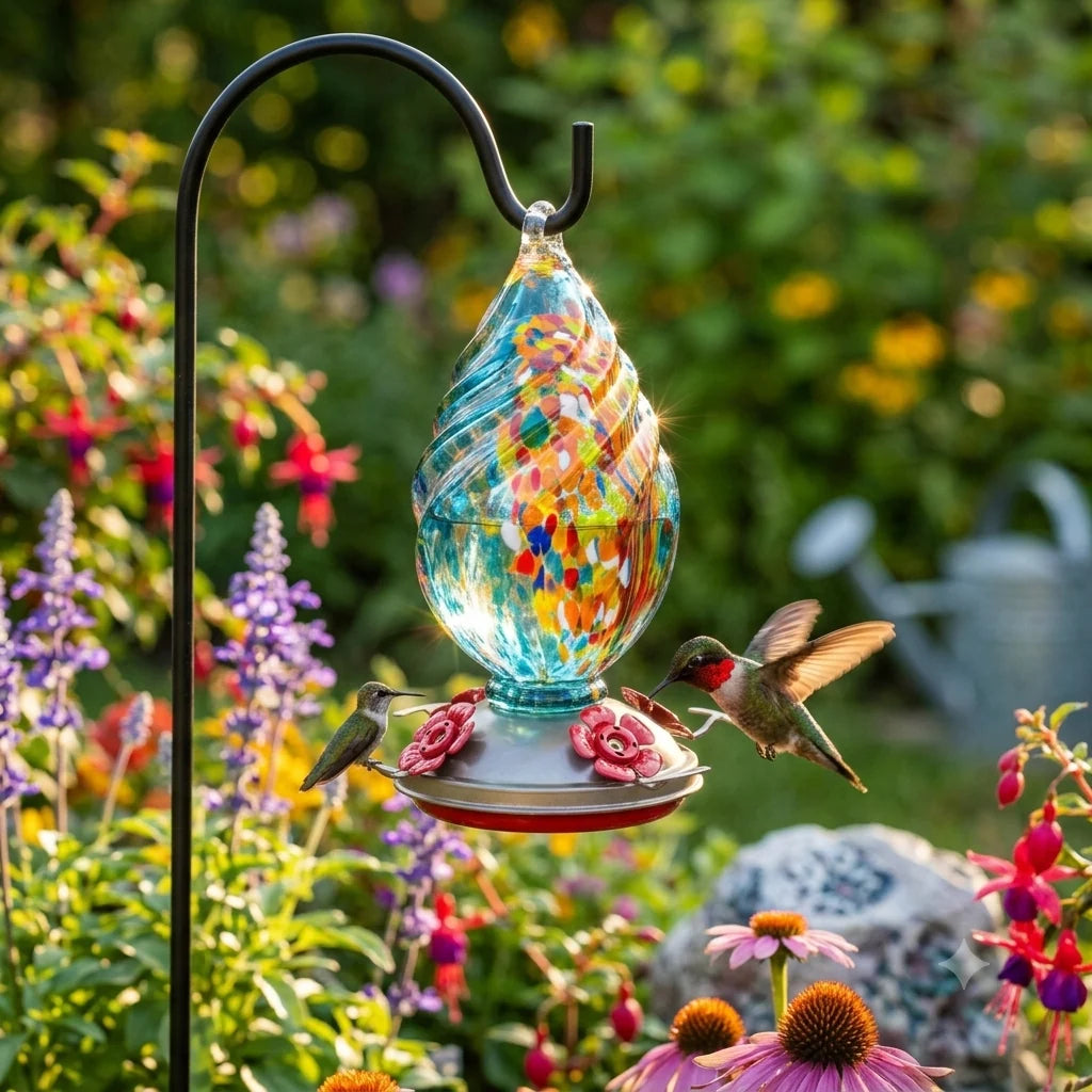 Aqua_Confetti_Teardrop_Glass_Hummingbird_Feeder