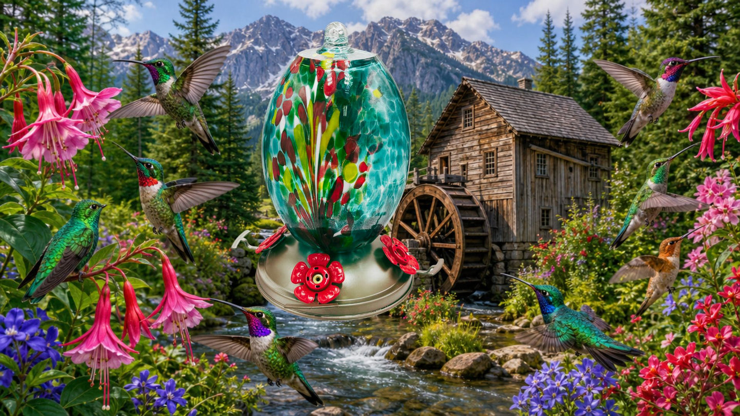 Hand Blown Glass Humming Bird Feeder OL03E