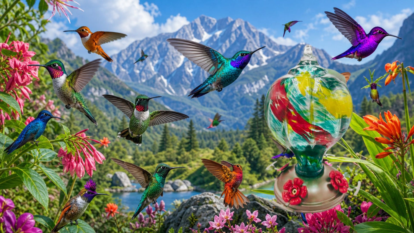 Hand Blown Glass Humming Bird Feeder BA06B