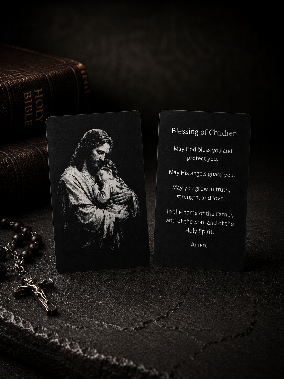 Metal Prayer Card and Personalized Wood Case