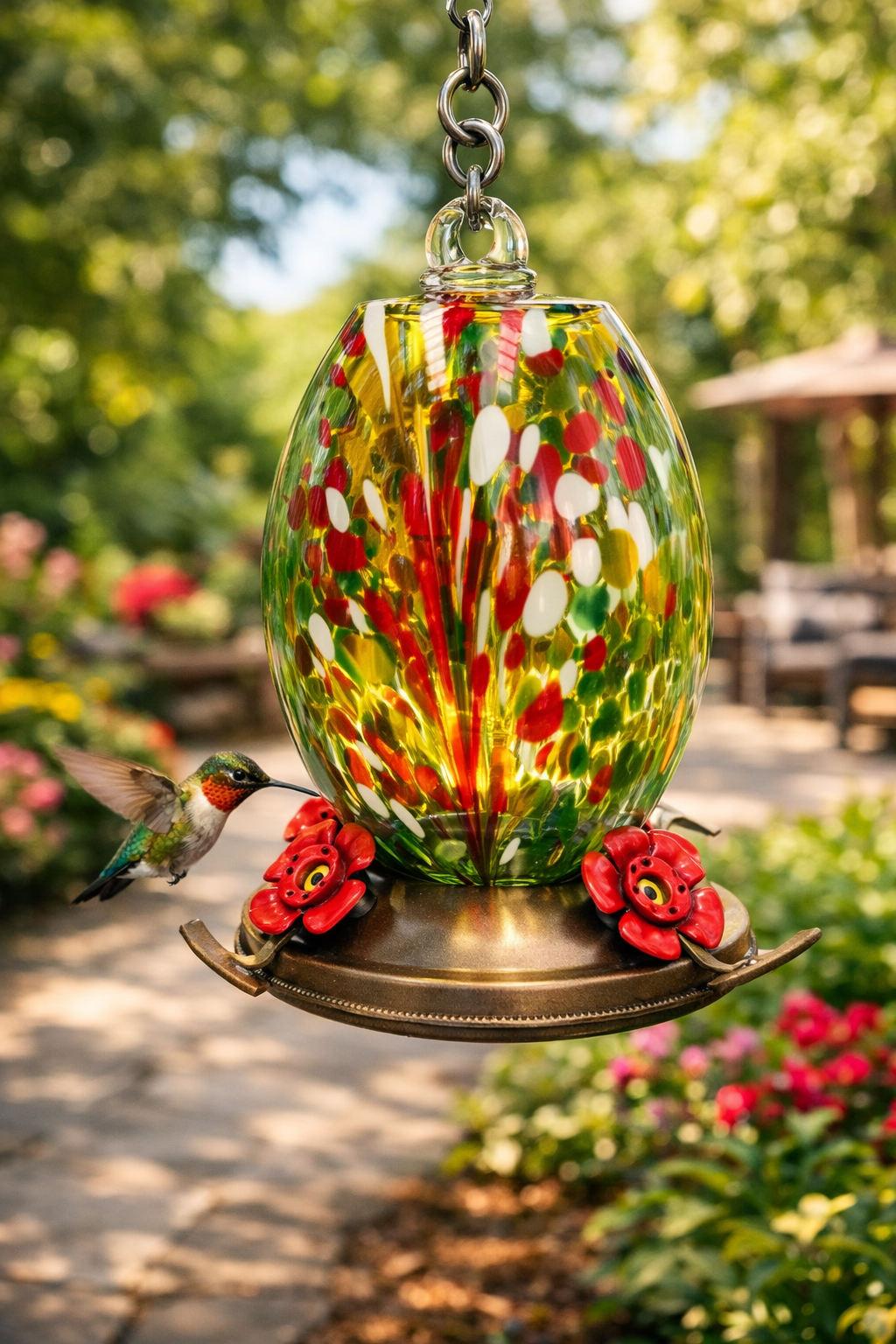 Meadow Confetti Olive Glass Hummingbird Feeder