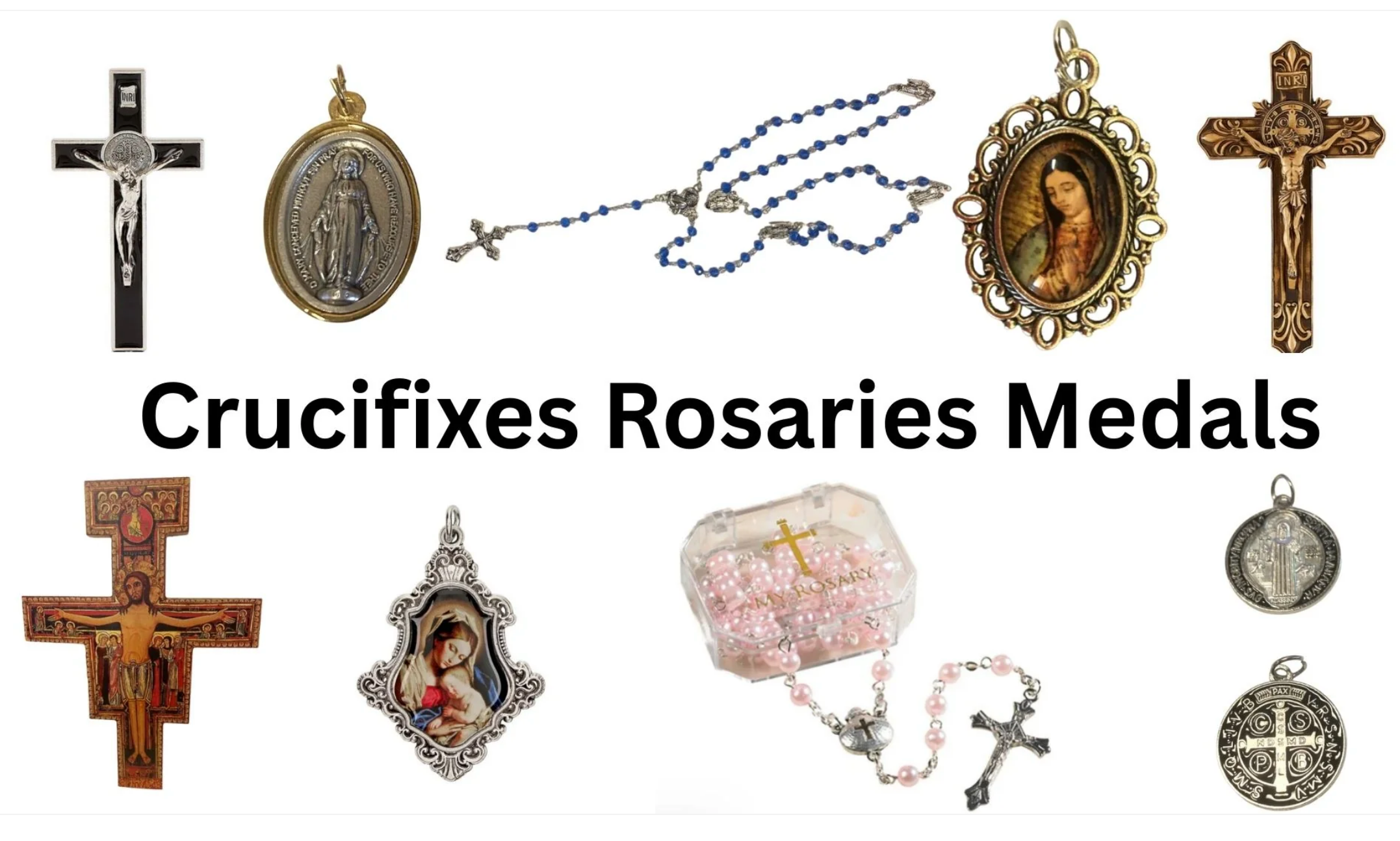 3 Crucifixes, Rosaries and Medals