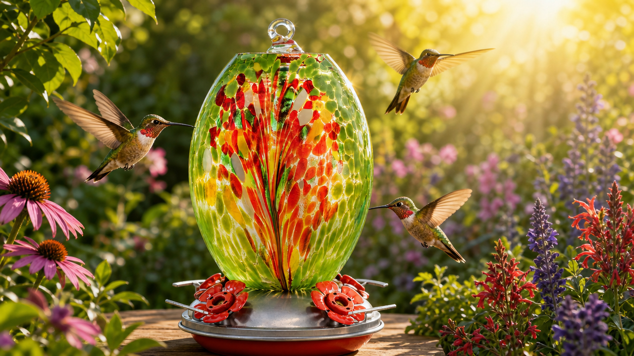 Hand Blown Glass Humming Bird Feeder OL04G