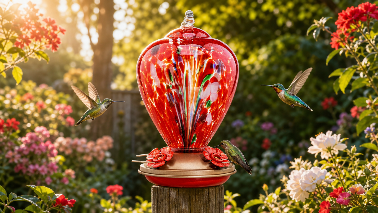 Hand Blown Glass Humming Bird Feeder LGCl16R