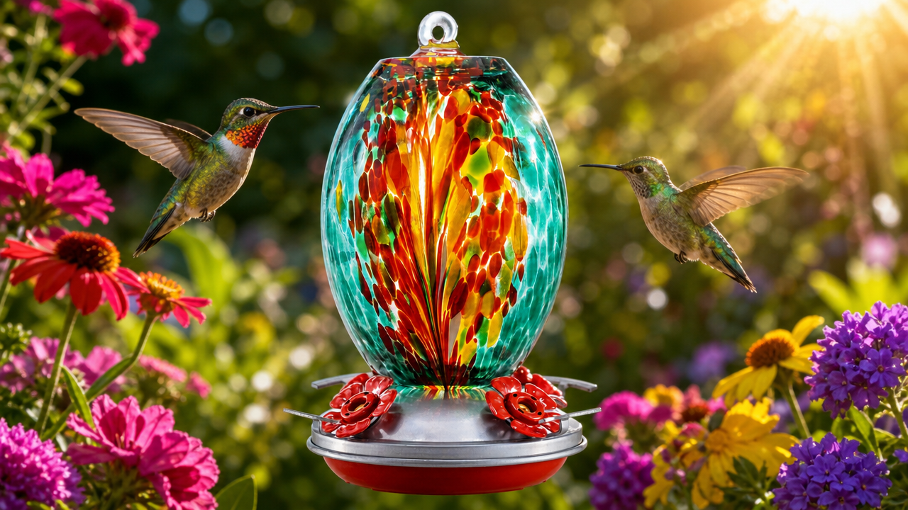 Hand Blown Glass Humming Bird Feeder OL03E