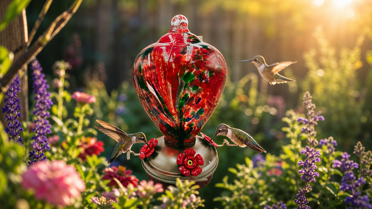 Hand Blown Glass Humming Bird Feeder LGCl16R