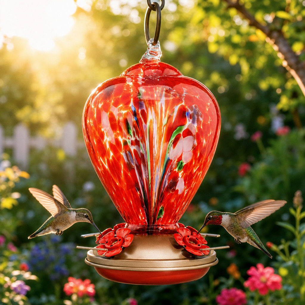 Hand Blown Glass Humming Bird Feeder LGCl16R