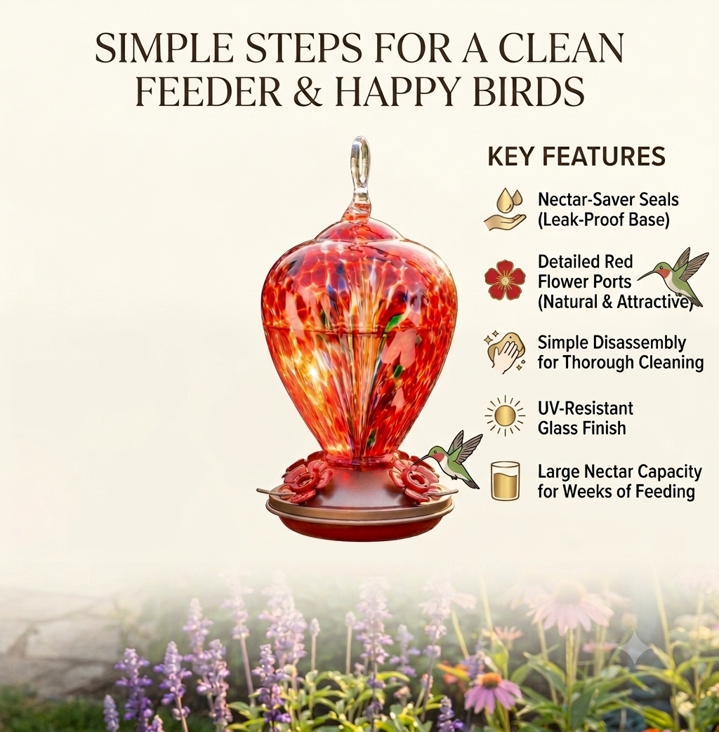 The Crimson Calla Glass Hummingbird Feeder