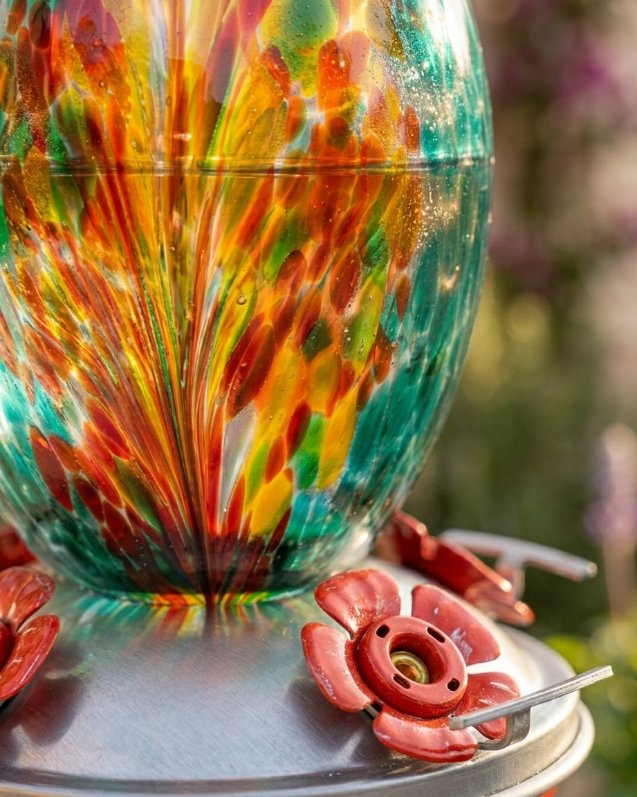 The Fire & Ocean Olive Glass Hummingbird Feeder